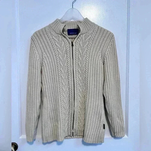Moncler Pure New Wool Cable Knit Zip Up Sweater LIKE NEW - Picture 1 of 4